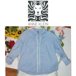 Anne Klein Seersucker Button Down Top/Blouse